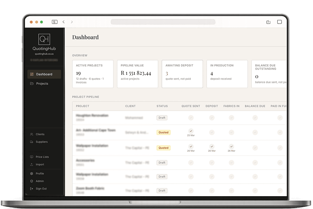 QuotingHub dashboard