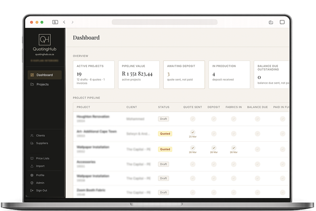 QuotingHub — quoting software for Cape Town interior designers